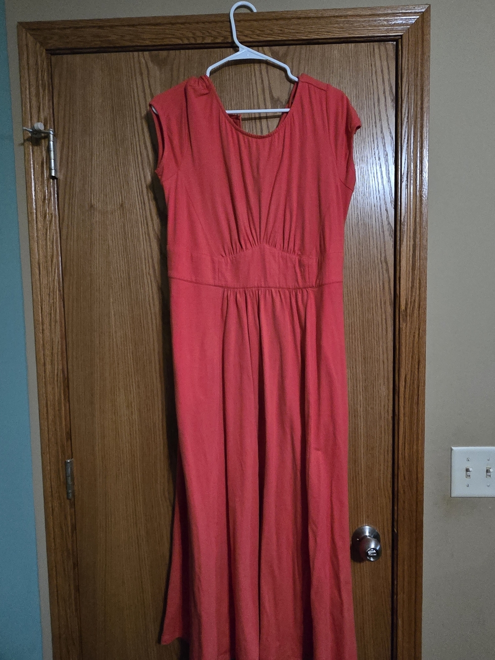 eshakti Coral-Red Cap Sleeve Maxi Dress